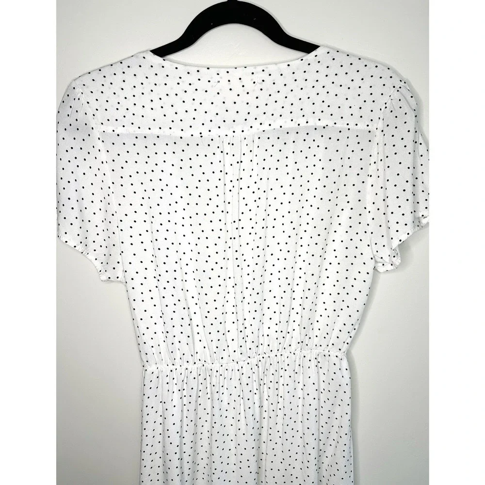 Bella Ella White Black Polka Dot Faux Wrap Dress Rayon S Summer Wedding Guest‎